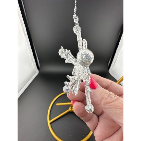 Vintage Hand Spun Glass 3D Snowflake Silver Accents Ornament 3" Original Box - Picture 5 of 9